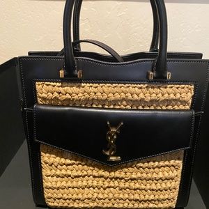 Saint Laurent Uptown Raffia crossbody tote